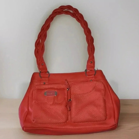 Rosetti Vintage Women’s Red Satchel Purse.Faux Leather Braided Straps Pockets. - Picture 1 of 5